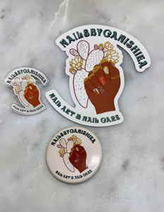 Nailsbycanishiea button, acrylic pin , sticker pack